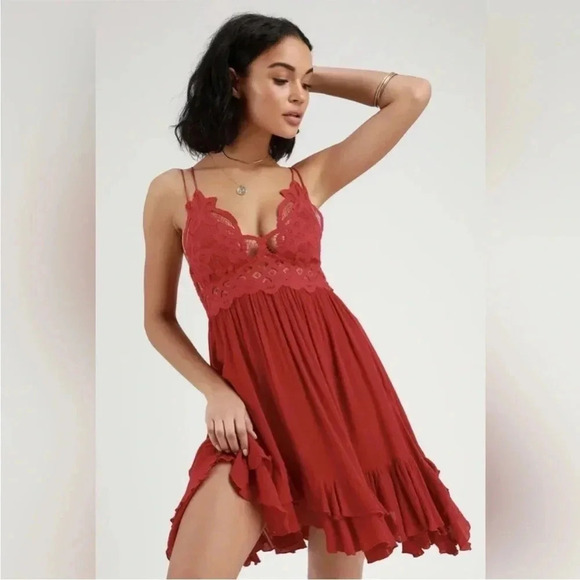 Free People Adela red orange lace boho mini dress - Picture 1 of 10